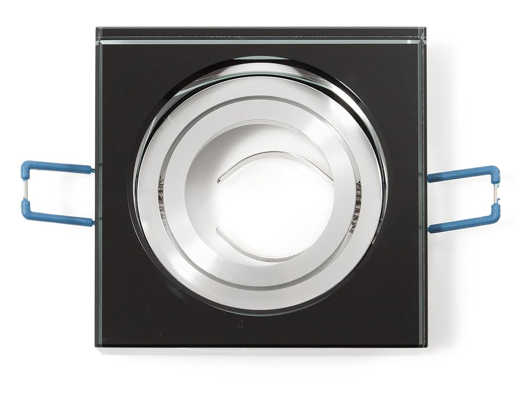 Einbaustrahler Einbauleuchte Oh Tami Set - 230 V~50 Hz - 5x LED Glaseinbauleuchte 11x11x 4 cm + 5x GU10 Fassung 3x3x3 cm - Quadratisch - Beweglich - Schwarz