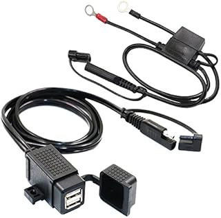MOTOPOWER 3.1Amp Waterproof Motorcycle Dual USB Charger with Fused SAE Ring Terminal Cable Harness