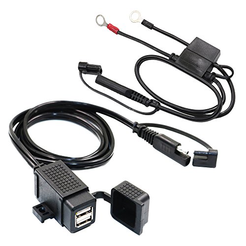 MOTOPOWER MP0609EA 3,1 A wodoodporny motocykl podwójna ładowarka USB zestaw z bezpiecznikiem SAE pierścień zaciskowy wiązka przewodów