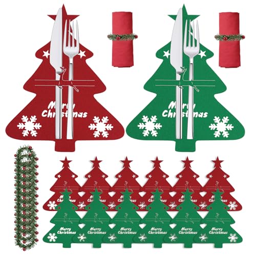 Kuvarix Bestecktasche Weihnachten, 12 Stück Besteckhalter Weihnachten...