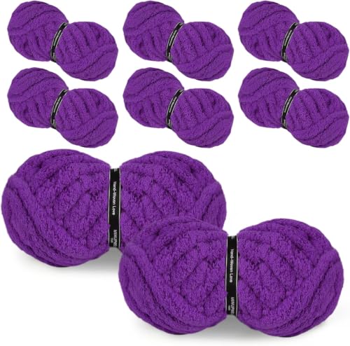 Image of 8 Packs Jumbo Chunky Chenille Yarn - 2040g(72oz) 245 Yards (224m) Bulky Yarn - Chunky Yarn for Hand Knitting Blanket,Cushions, Pet Bed - Soft and Durable(Violet)