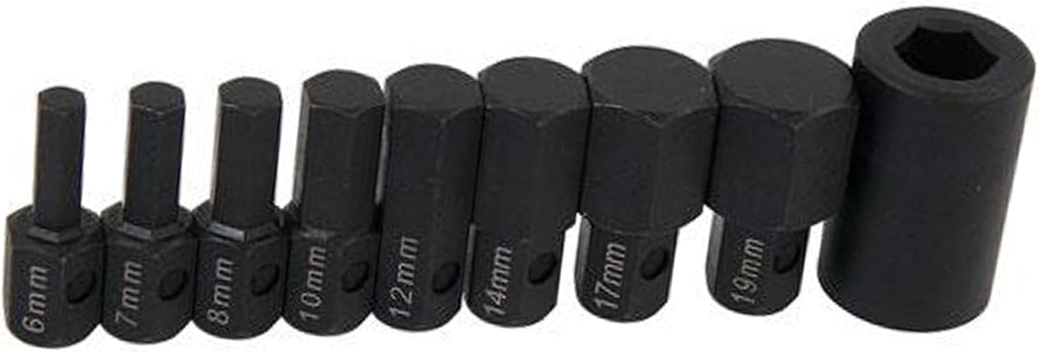 Dapetz 9 Pc 1/2" Drive Hex/Allen Socket Bit Set 6 7 8 10 12 14 17 19mm Garage Tool