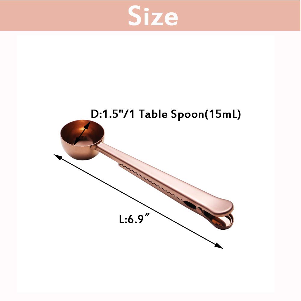 3 x Kaffeelöffel mit Clip, 2-in-1, Edelstahl, 1 Esslöffel, gemahlener Messlöffel mit Beutelclip für Kaffee, Tee