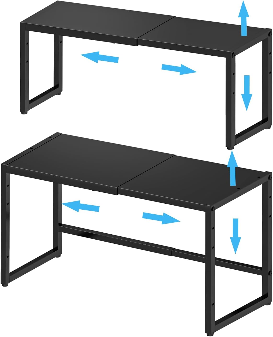 2 Pack Expandable Storage Shelves (Small + Large), Heavy Duty Metal Shelving Unit Rack Pots Pans Microwave Small Appliances, Adjustable Height Storage Shelf Rack Organizer For Kitchen Cabinet Pantry