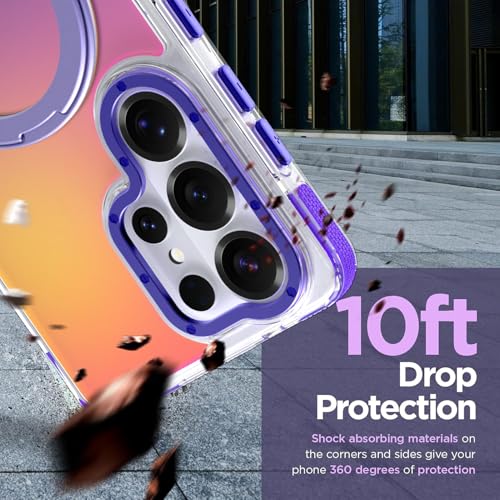 Image of Magnetic for Samsung Galaxy S26 Ultra Case with 360 Stand [Compatible with Magsafe] [Fluorescent Design] [1 Screen Protector] Slim Translucent Matte Case for Galaxy S26 Ultra 6.9 inch, Purple