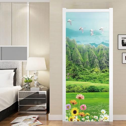 Pegatinas Puerta 3D Bosque Verde Pegatinas para Puertas de Paisaje Vegetal Vinilo Decorativo Pegatina Pared Mural para Puerta Autoadhesivas Papel Pintado Puerta 90x200 cm A-5356