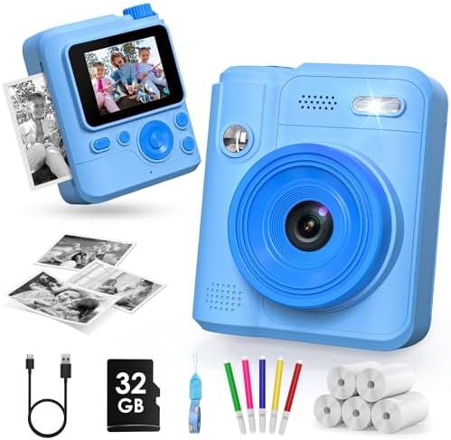 Gofunly Sofortbildkamera Kinder Digitalkamera mit 32G Karte & DruckerPapier | 1080P HD Kinderkamera mit Sofortdruck, Spielzeug für Jungen und Mädchen von 3 bis 12 Jahren, Weihnacht