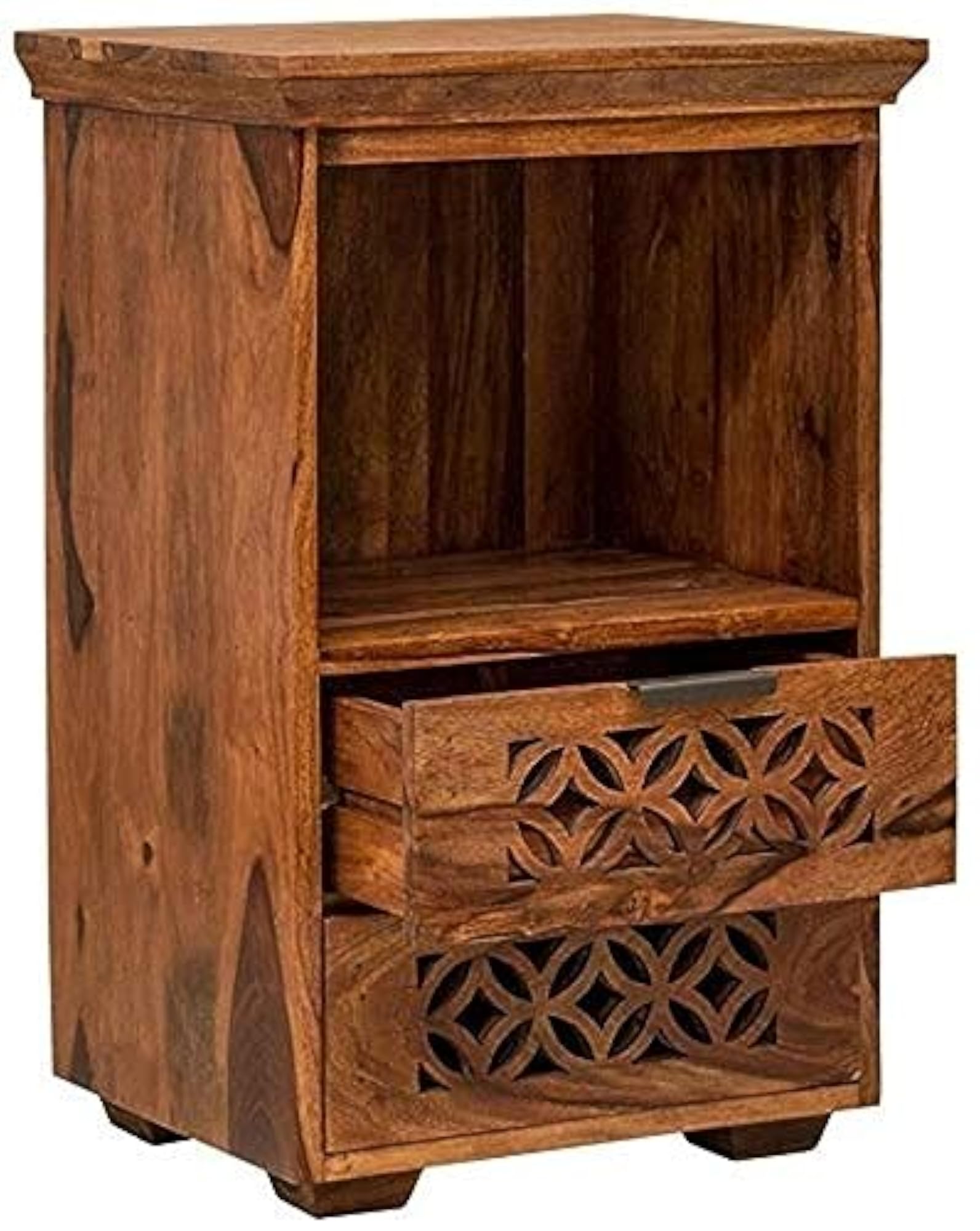 Sheesham Wood Bed Side Nightstand Lamp Table with 2 Drawers