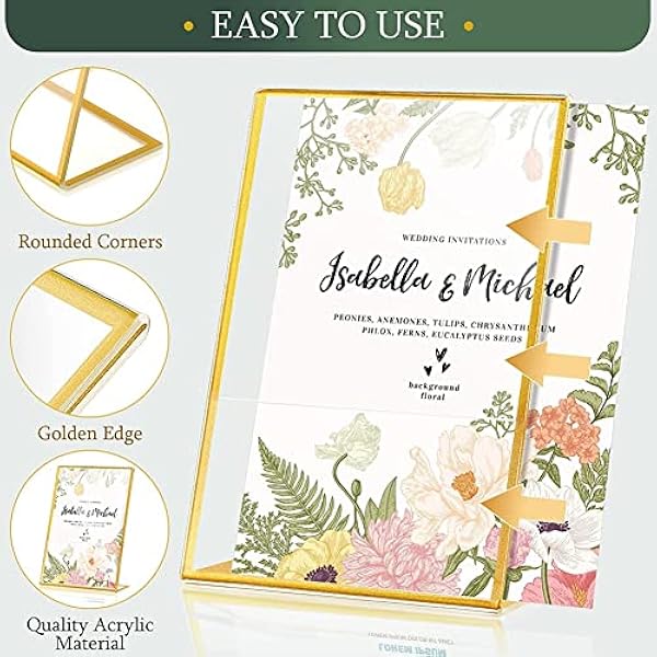 Evvmnaks 40 STKS Acryl Gouden Frame, Schuine Terug Tafel Sign Houder Voor Bruiloft Tafel Kaart Restaurant Tekens Foto's