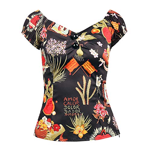 Image of YARN & INK Women's Rockabilly Tops 1950s Pinup Shirt Casual Off Shoulder Vintage Blouse
