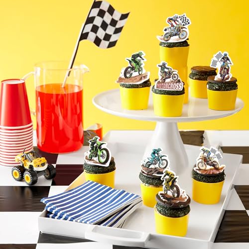 Blumomon 40 Stück Essbar Motorrad Cupcake Topper Dirt Bike Zeichen Tortenaufsatz Dirt Bike Kuchen Dekorationen Motorrad Thema Geburtstags party
