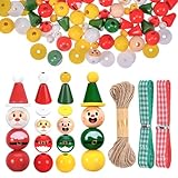 150pcs Perline di Pupazzo di Neve, Kit di Decorazioni di Natale con Nastro Intrecciato & Corda di Canapa, Faccine Decorazioni Artigianati Fai da Te per Lavoretti, Ciondoli Pendenti Decorazione