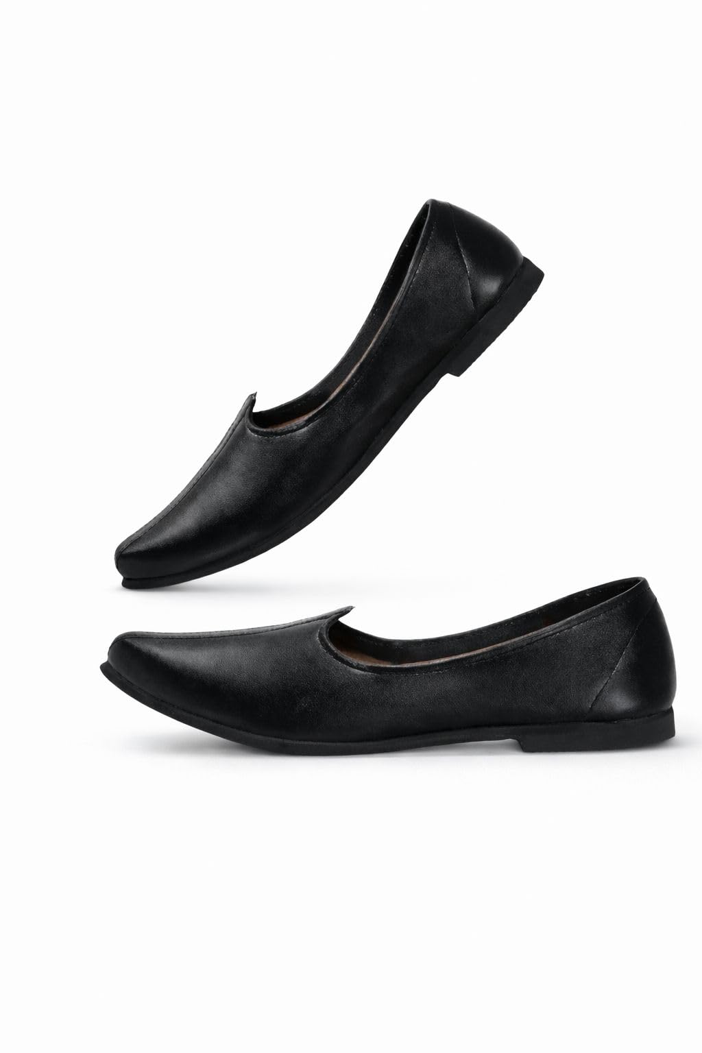 Black Leather Jutti Jalsa Traditional Slip-On Shoes, Pointed Toe Ethnic Footwear