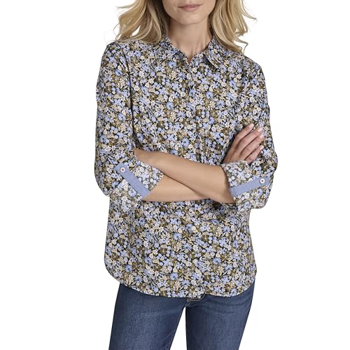 Image of Nautica Women's Button Front Long Sleeve Roll Tab Shirt