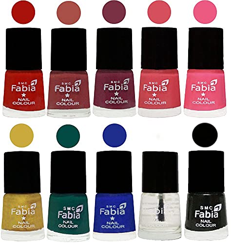 Image of SMC Fabia ALL IN ONE (PACK OF 10), Long Lasting Glossy Nail Polish, 6 ml Each, All Vibrant Colours,02468