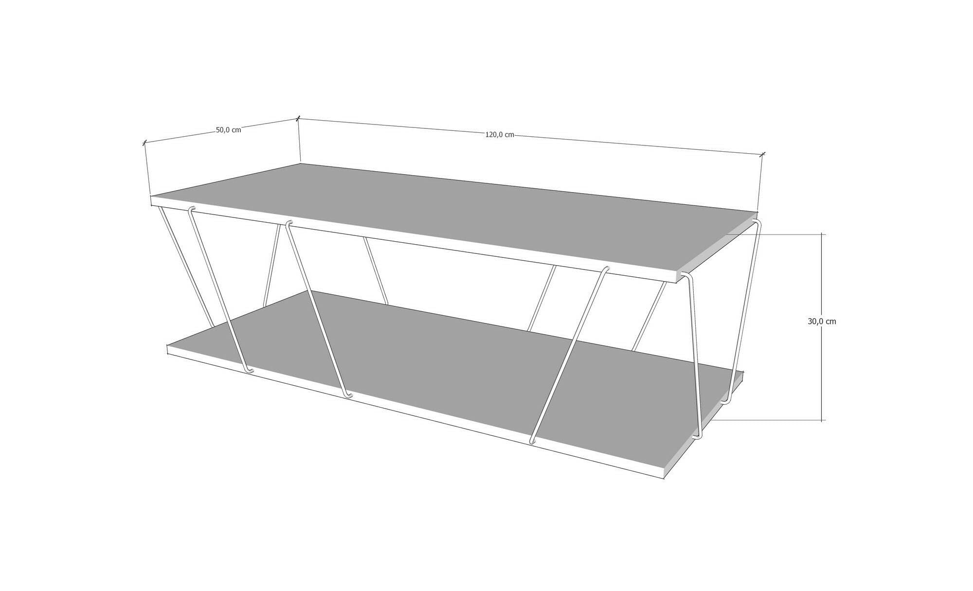 Tavolino da Salotto Harmonia, Tavolo Basso da caffè, Portariviste per Divano, Ripiano da Soggiorno, 120x50h30 cm, Antracite e Nero