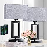 Touch Control Bedside Lamps for Bedrooms Set of 2 Table Lamps for Nightstand with Dual USB Ports, 3-