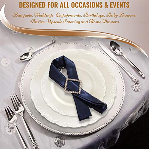 Elegant Disposable Plastic Dessert Plates 120 Pcs - 7.5" Heavy Duty Fancy Ivory Vintage Appetizer Plates - Salad Cake Plates Bulk Catering Party Supplies For Wedding, Birthday Parties & All Occasions #TOP1