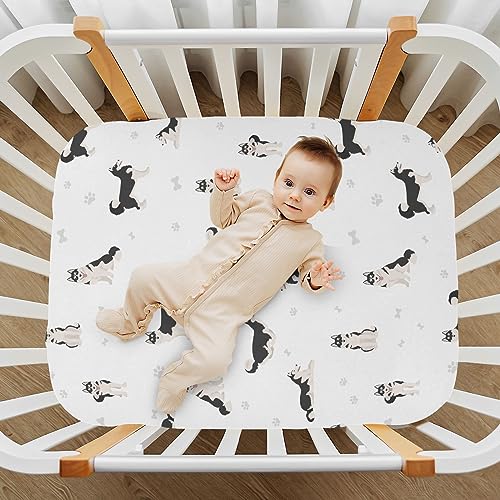 Image of Fitted Crib Sheets Cute Dogs Siberian Husky Stretchy Portable Playard Sheets for Baby Toddler, Breathable Soft Mini Crib Mattress 39 x 27 in for Boys and Girls