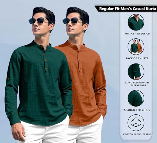 Image of Zombom Men's Kurta || Chinese Collar Long Sleeves || Straight Hip Length Kurtas || Short Kurta for Men || for Festival || Function || Occasion Wear Fancy Kurta for || Best Gifts for Men
