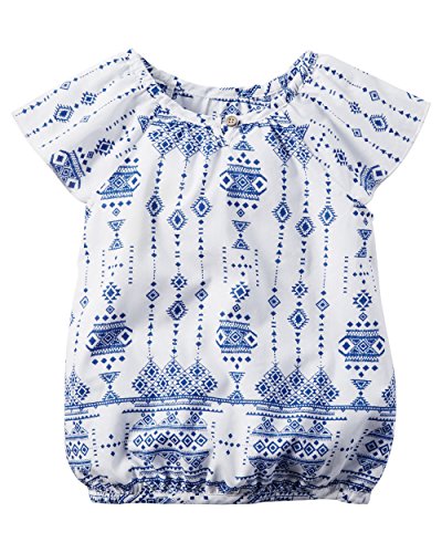 Carter's Girl Short Sleeve Geo Printed Top with Cinched Neckline & Hem; White, 4T