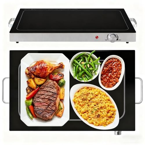 OLIXIS Warming Trays for Buffets Party, Electric Warming Tray with Adjustable Temperature Control, Large 25' x 15' Full Glass-Top Food Warmer for Party Buffet, Wedding, Holiday and Home Dinner, Black