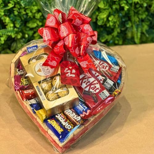 Cesta De Chocolate Em Formato De Coração Com Lindo Laço - Perfeit...