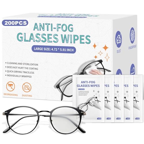 [200 Pack] Anti Fog Wipes for Glasses, Large Glasses Cleaner, Lens Wipes for...