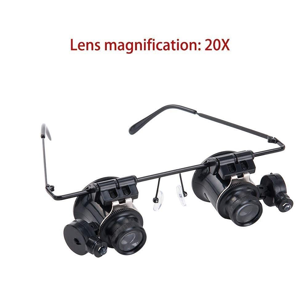 Lupa de Diadema 20X con 2 Luces LED, Lupa de Lectura Manos Libres montada en la Cabeza, joyero, Lupa de Reloj, reparación electrónica, Negro