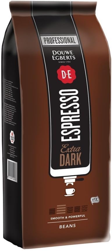 Douwe Egberts Extra Dark Smooth Roast Professional Espresso Arabica & Robusta Bean to Cup Coffee Beans - Case of 6 x 1KG Bags