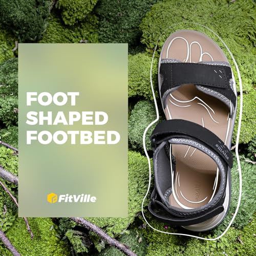 FitVille Women's Orthopedic Wide Sandals Strappy Arch Support Flat Sandals for Plantar Fasciitis & Swollen Feet | Adjustable Ankle Strap4