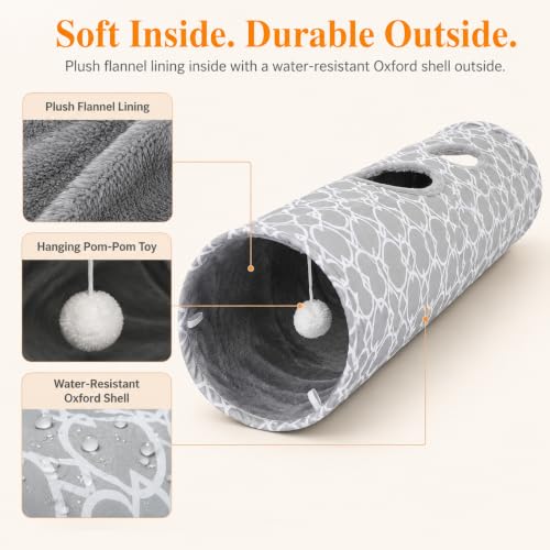 Image of Geometric Straight Cat Tunnel with Plush Inside,Cats Toys Collapsible Tunnel Tube with Balls, for Rabbits, Kittens, Ferrets,Puppy,Diameter 11.8 Inch