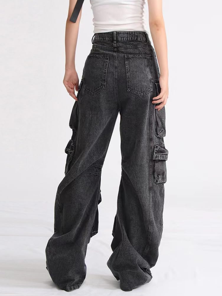Onsoyours Damen Y2K Baggy Hosen Freizeithosen E Girl Mode Aesthetic Schlaghosen Straight Jeans Vintage Gothic Punk Cargohosen Hip Hop Streetwear