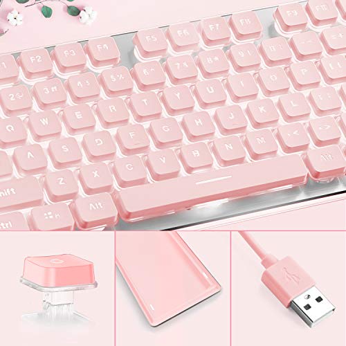 Langtu Computer Keyboard, Backlit Led Pink Keyboard For Office, All-Metal Panel Usb Wired Membrane Keyboard, 25 Keys Anti-Ghosting Laptop Keyboard 104 Keys #TOP2