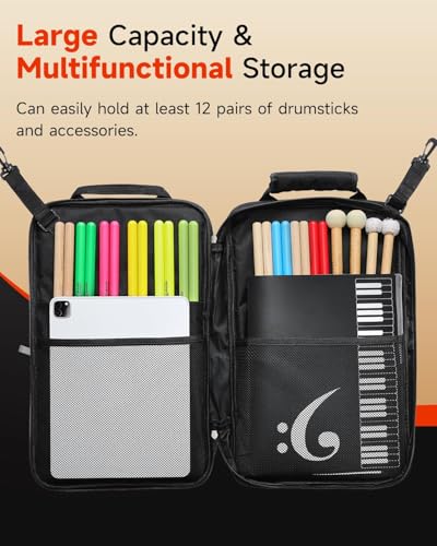 Donner Drumstick Backpack Bag, Large Capacity Padded Double Shoulder Straps for all Drum Accessories, Holds up to 12 Pairs of Drumsticks - image 2