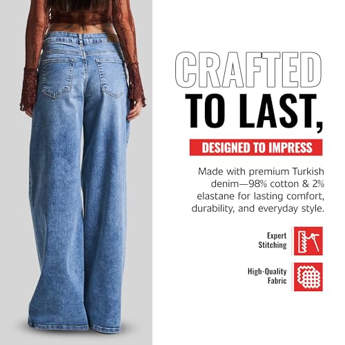 IT'S BASIC Straight Wide Leg Jeans for Women High Waisted, Relaxed Fit Trendy Womens Jeans Stretchy Denim Pants, Stonewashed4