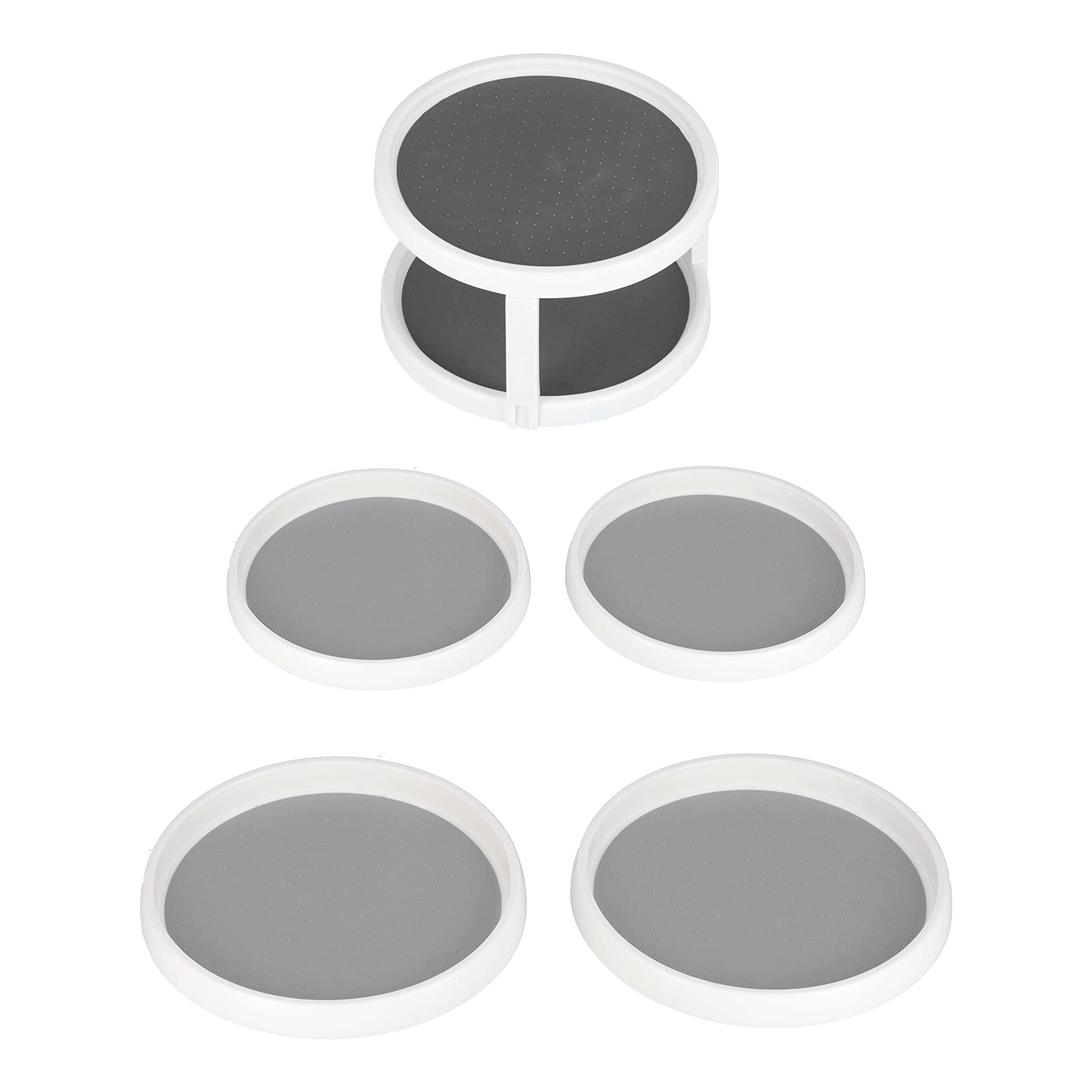 Organisateur d'armoire à Plateau tournant antidérapant Lazy Susan de 10/12 Pouces - Support à épices Rotatif à 360 degrés - Blanc et Gris(S)
