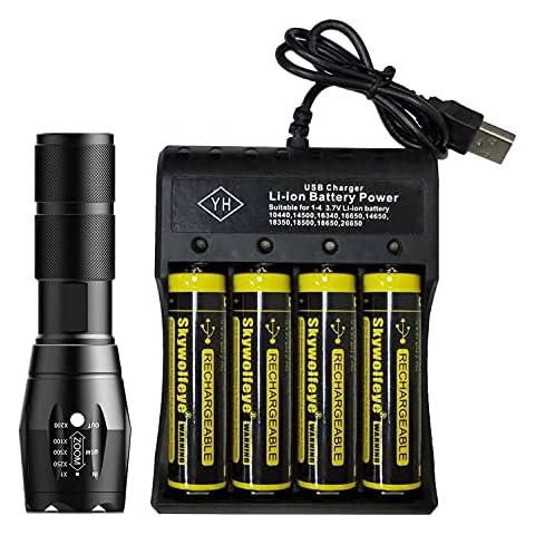 Pocket Flashlight,5 Mode Led Flashlights,Zoomable Water Resistant Flashlight,with 4 Rechargeable Battery & Charger,Adjustable Focus Torch for Camping Cover