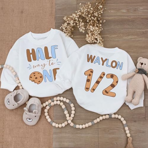 Personalized Half Birthday Outfit Baby Boy, Custom 1/2 Birthday Boy Bubble Romper, 6 Month Photoshoot2