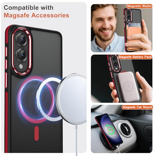 Image of MALEWOLF Case for Samsung Galaxy S25 Edge, Matte Translucent Magnetic Cover [Compatible with Magsafe] [Anti-Slip Grip], Military Grade Shockproof Hybrid Color Galaxy S25 Edge Phone Case (Black /Red)