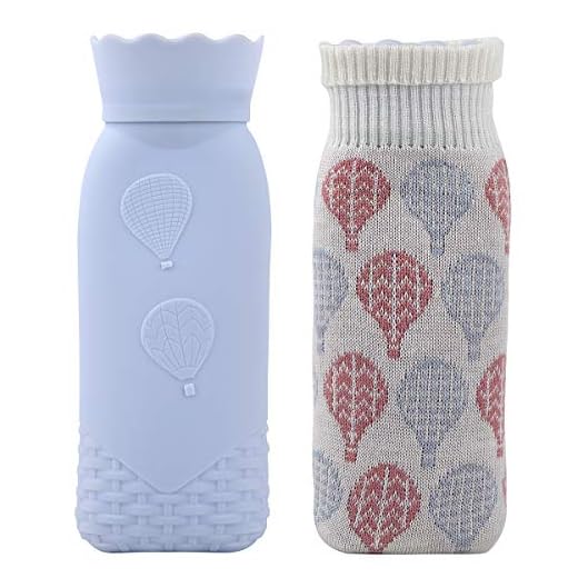 Silicone Hot Water Bottle, Hot Water Bag with Knit Cover, Microwave Heating Pad for Cramps, Hot & Cold Therapies, Best Gift for Thanksgiving Day, Christmas Day and Winter’s Day (Blue)
