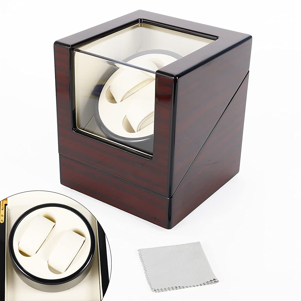 Uhrenbeweger-Vitrine, 2+0 Uhrenbox Automatisch Uhrenbeweger Rechteckig Uhren Watch Winder Uhrenbox, für 2 Uhren Automatisch Holz Luxuriöser Uhrengehäuse, 21 * 18.3 * 18cm, Braun