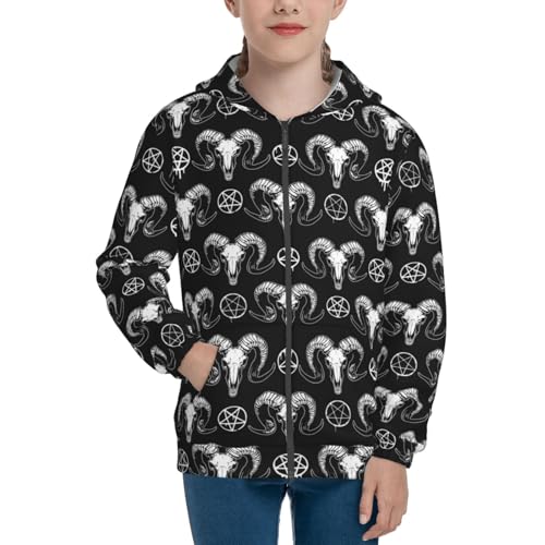 Mystical Ram Skull Kid Hoodies Boys Zip Up Sweatshirts Girls Pullover with Pocket3