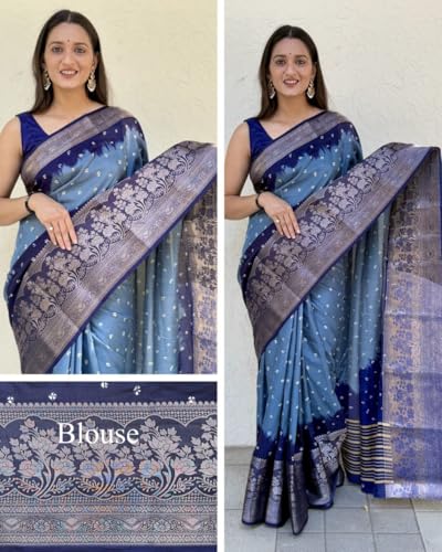 Image of TUSHANA Kalamkari Floral Prints Dola Silk Saree With Rich Zari Border Designer Pallu Attach Blouse Piece
