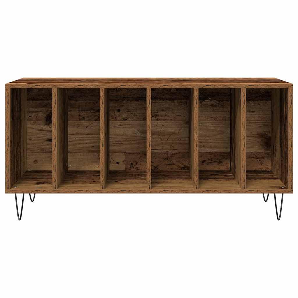 Armadio per dischi in legno anticato, 100 x 38 x 48 cm, con 6 ripiani e gambe in acciaio, per soggiorno, conservazione e ordine di vinile, CD, DVD, ricevitori, router