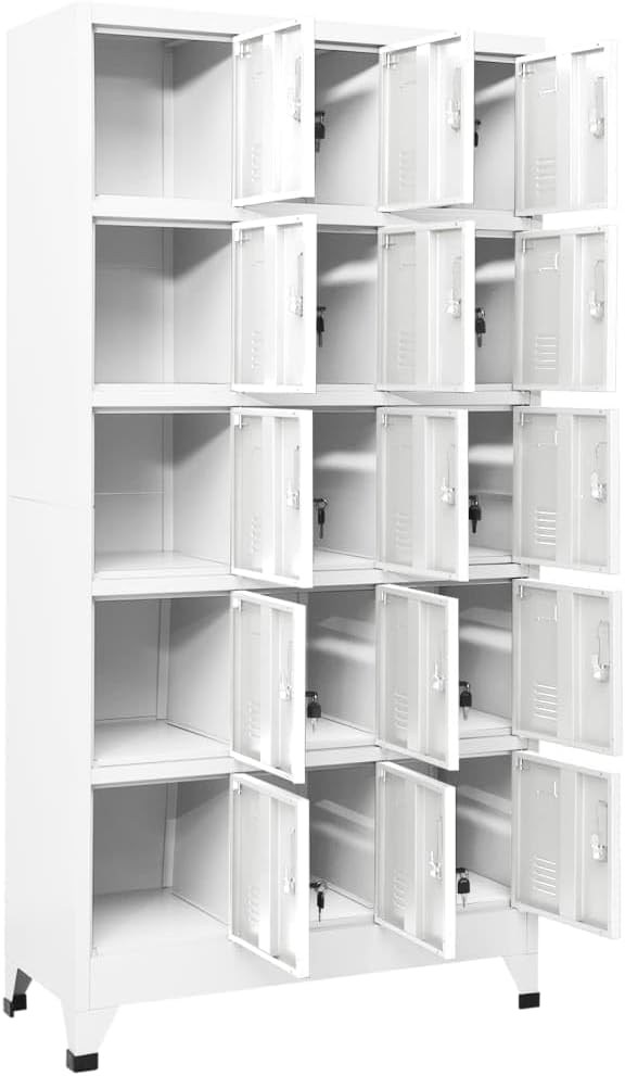 Front view of the vidaXL locker cabinet with all 15 doors open, showing the interior compartments.
