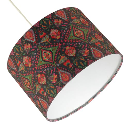 Bohemian Kaleidoscope Design Cotton Fabric Lamp Shade with Vivid Green and Red Colouring | 30cm x 20cm | White Cotton Fabric Inner by Happy Homewares - Image 5