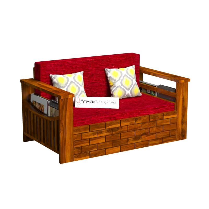 Image of Mamta Furniture Solid Sheesham Wooden 2 Seater Sofa Cum Bed with Storage for Living Room Furniture - Honey Finish