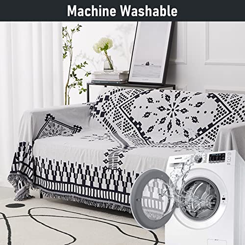 Homcosan Sofa Slipcovers Towel Reversible Couch Cover For 3 Seat Cushion Blanket Sofa Cover Geometrical Couch Slipcovers With Tassels Couch Protector For Pets, Kids （X-Large #TOP3
