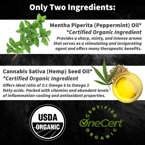 Peppermint Oil & Hemp Seed Oil Rollon - Usda Organic - Extra Strength For Headache & Migraine Relief, Muscle Aches, Joint, Back Ache Relief - Metal Rollerball - Roller Bottle - Made In The Usa #TOP1